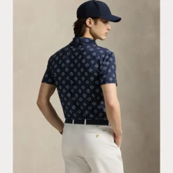 Tailored Fit Pique Herre Golf Print Navy