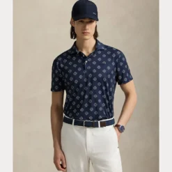 Tailored Fit Pique Herre Golf Print Navy